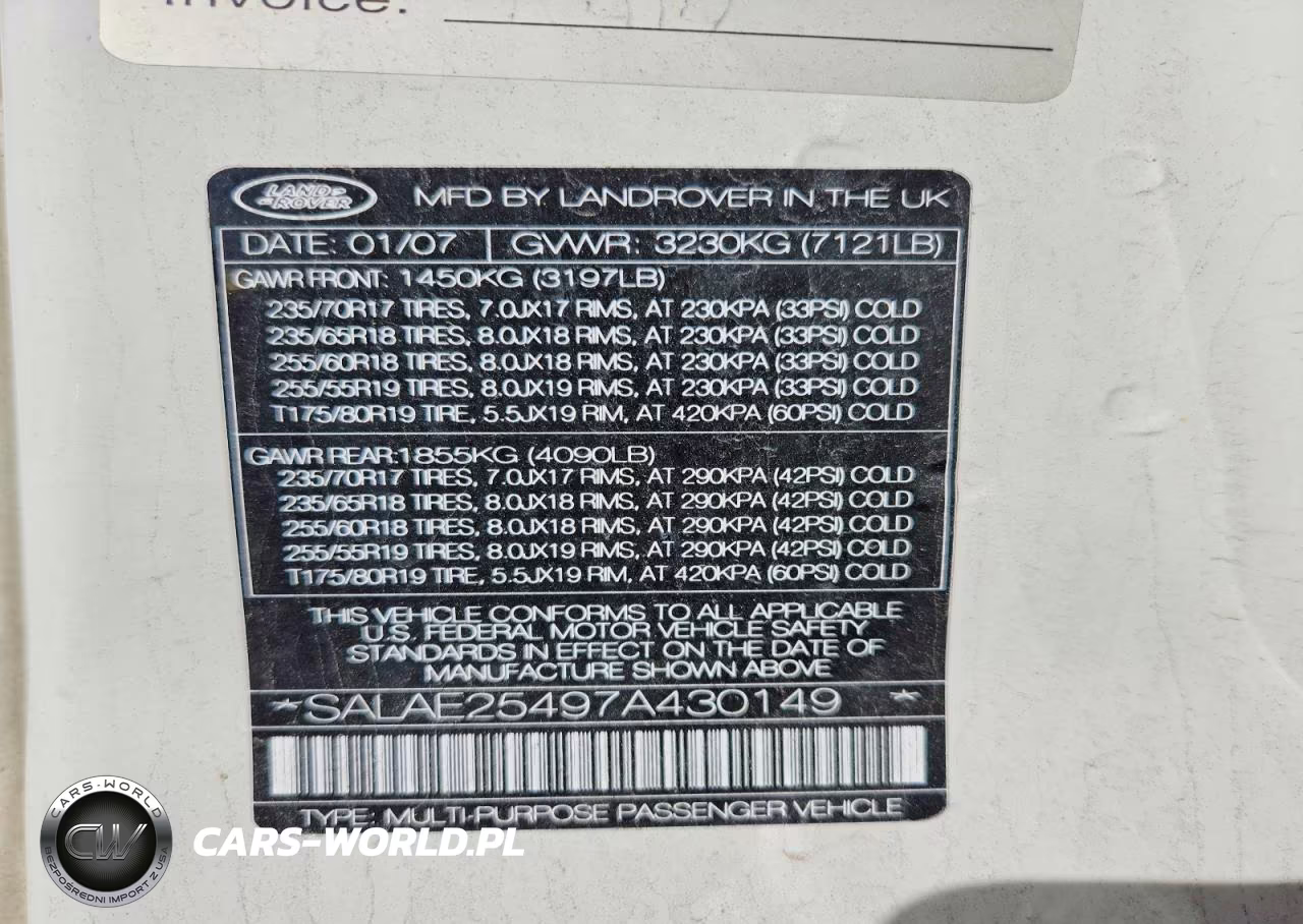 2007 Land Rover Lr3 Se VIN:SALAE25497A430149 - 12