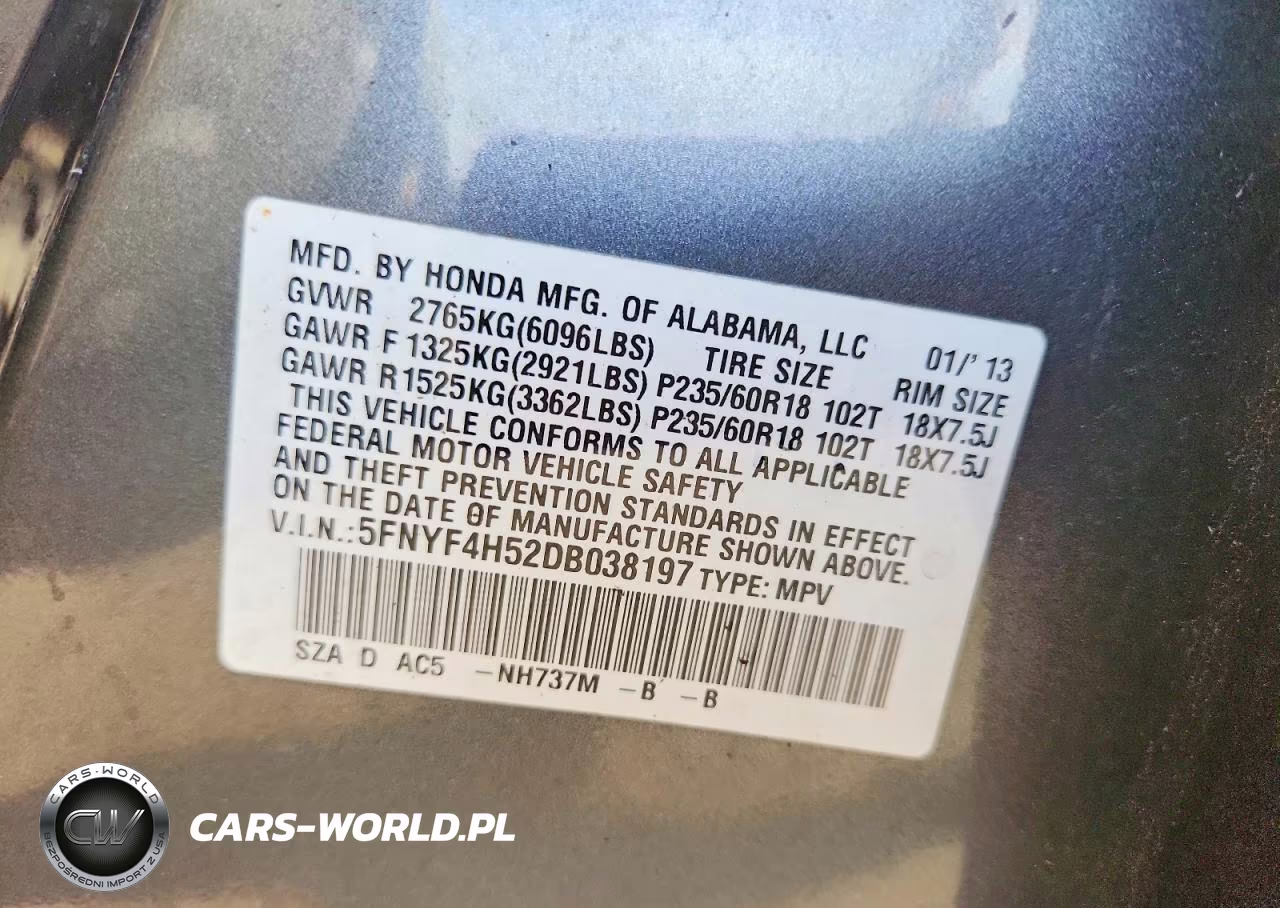 2013 Honda Pilot Exl VIN:5FNYF4H52DB038197 - 14