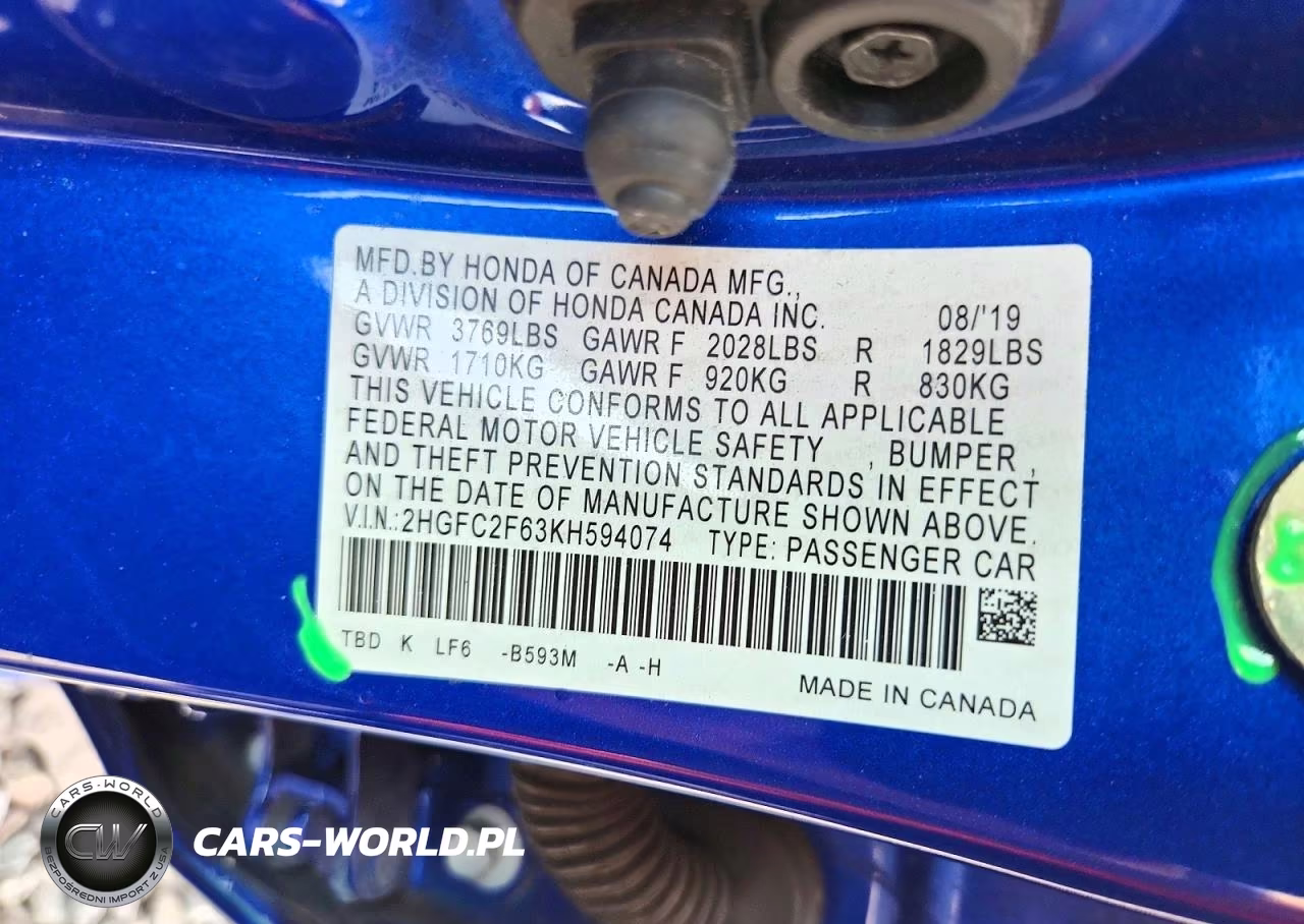 2019 Honda Civic Lx VIN:2HGFC2F63KH594074 - 12