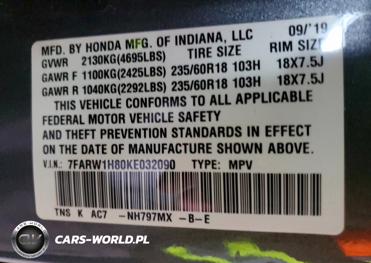 2019 Honda Cr-V Exl VIN:7FARW1H80KE032090 - 12