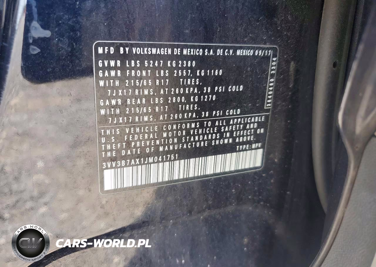 2018 Volkswagen Tiguan Se VIN:3VV3B7AX1JM041751 - 13