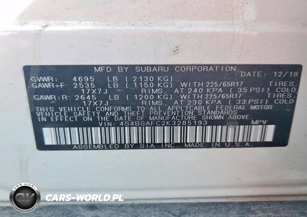 2019 Subaru Outback 2.5I Premium VIN:4S4BSAFC2K3285193 - 12