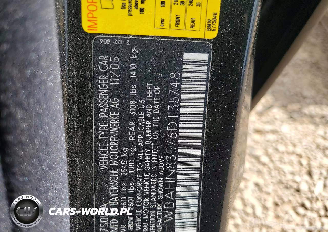 2006 BMW 750 Li VIN:WBAHN83576DT35748 - 12