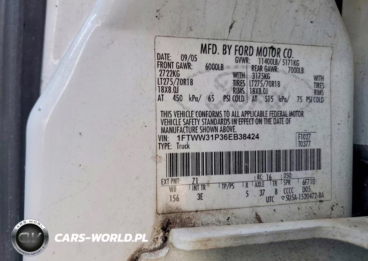 2006 Ford F350 Srw Super Duty VIN:1FTWW31P36EB38424 - 12