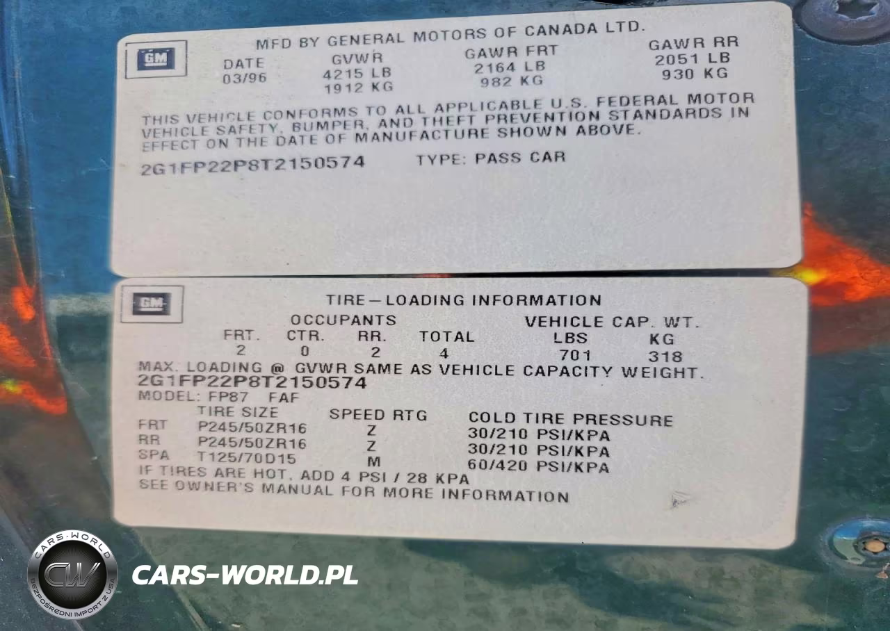 1996 Chevrolet Camaro Z28 VIN:2G1FP22P8T2150574 - 12