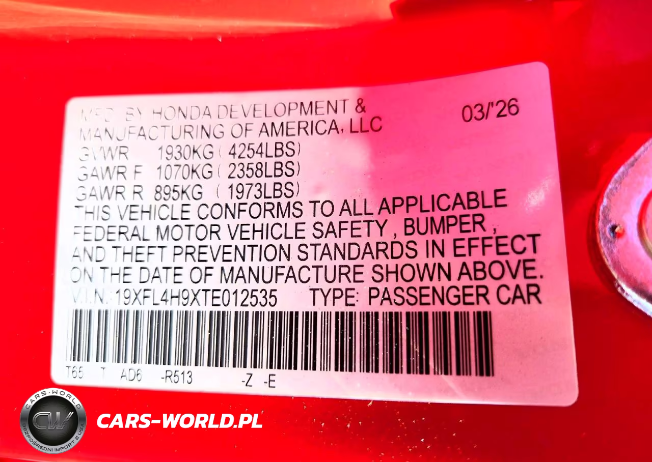 2026 Honda Civic Sport Touring VIN:19XFL4H9XTE012535 - 12
