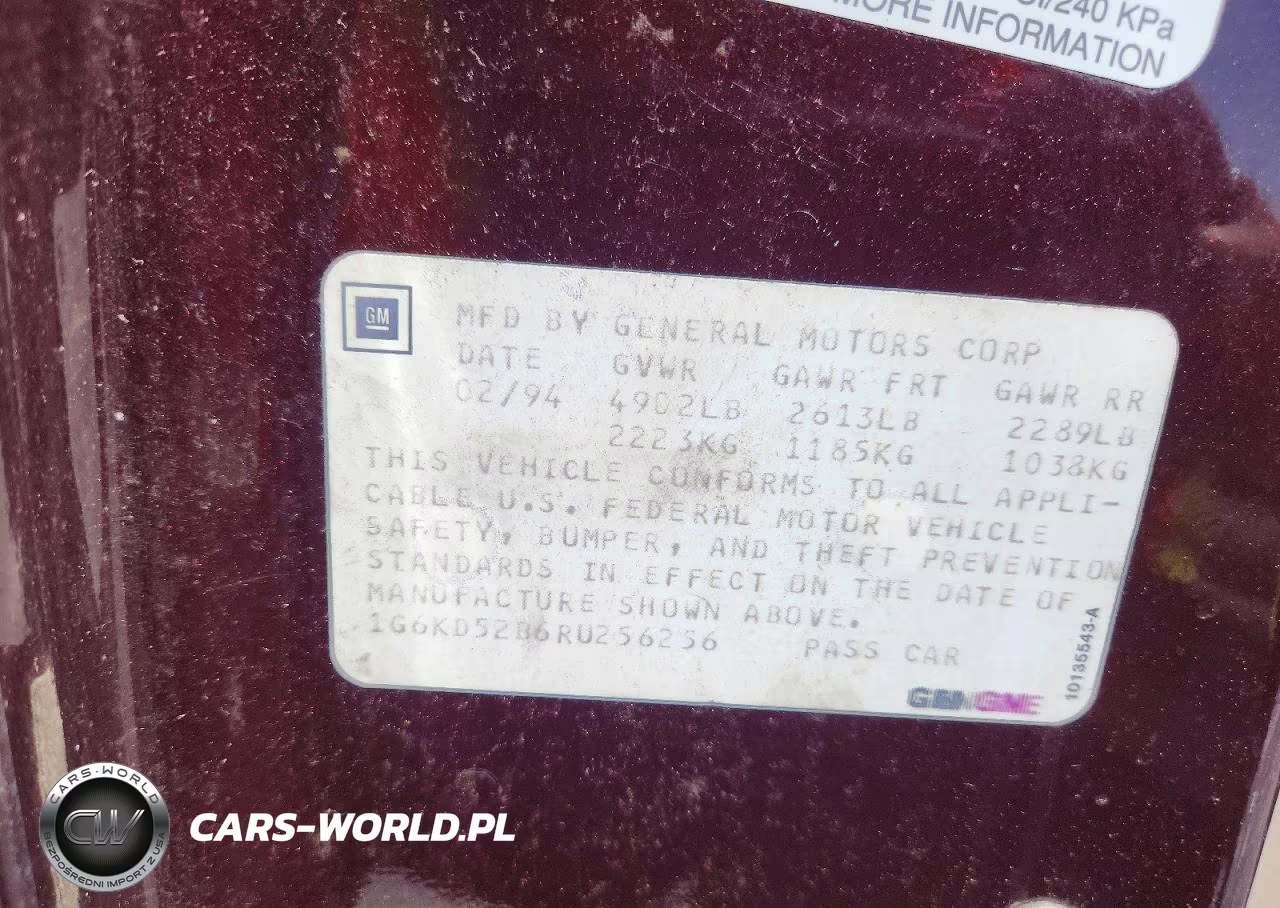 1994 Cadillac Deville VIN:1G6KD52B6RU256256 - 12