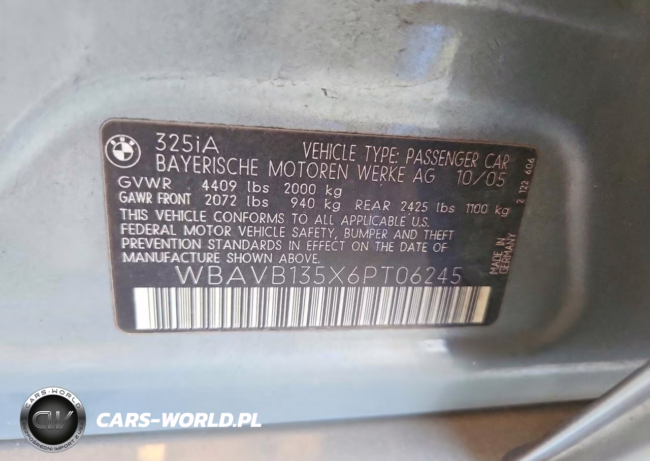 2006 BMW 325 I VIN:WBAVB135X6PT06245 - 12
