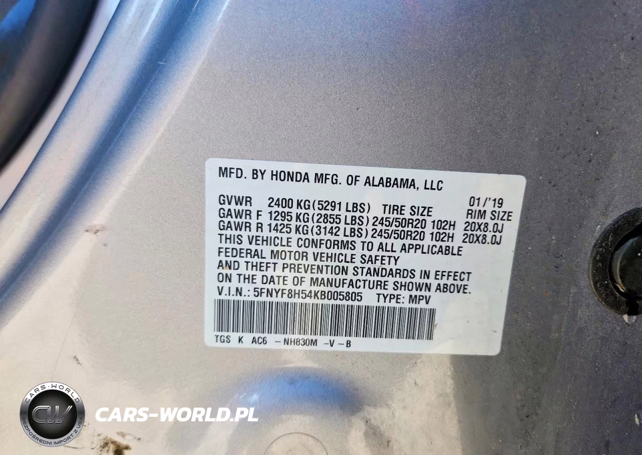 2019 Honda Passport Exl VIN:5FNYF8H54KB005805 - 13