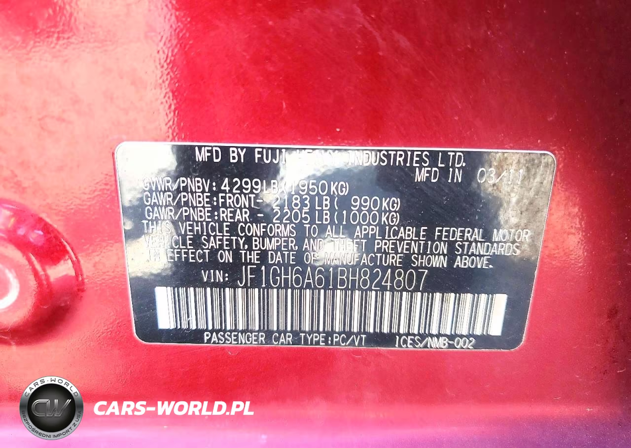 2011 Subaru Impreza 2.5I VIN:JF1GH6A61BH824807 - 12