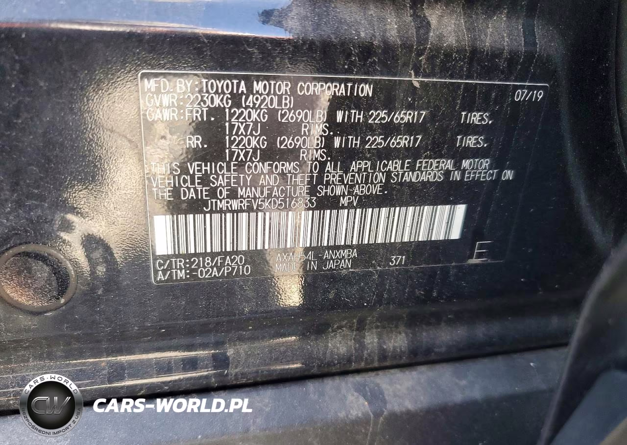 2019 Toyota Rav4 Hybrid Xle VIN:JTMRWRFV5KD516833 - 13