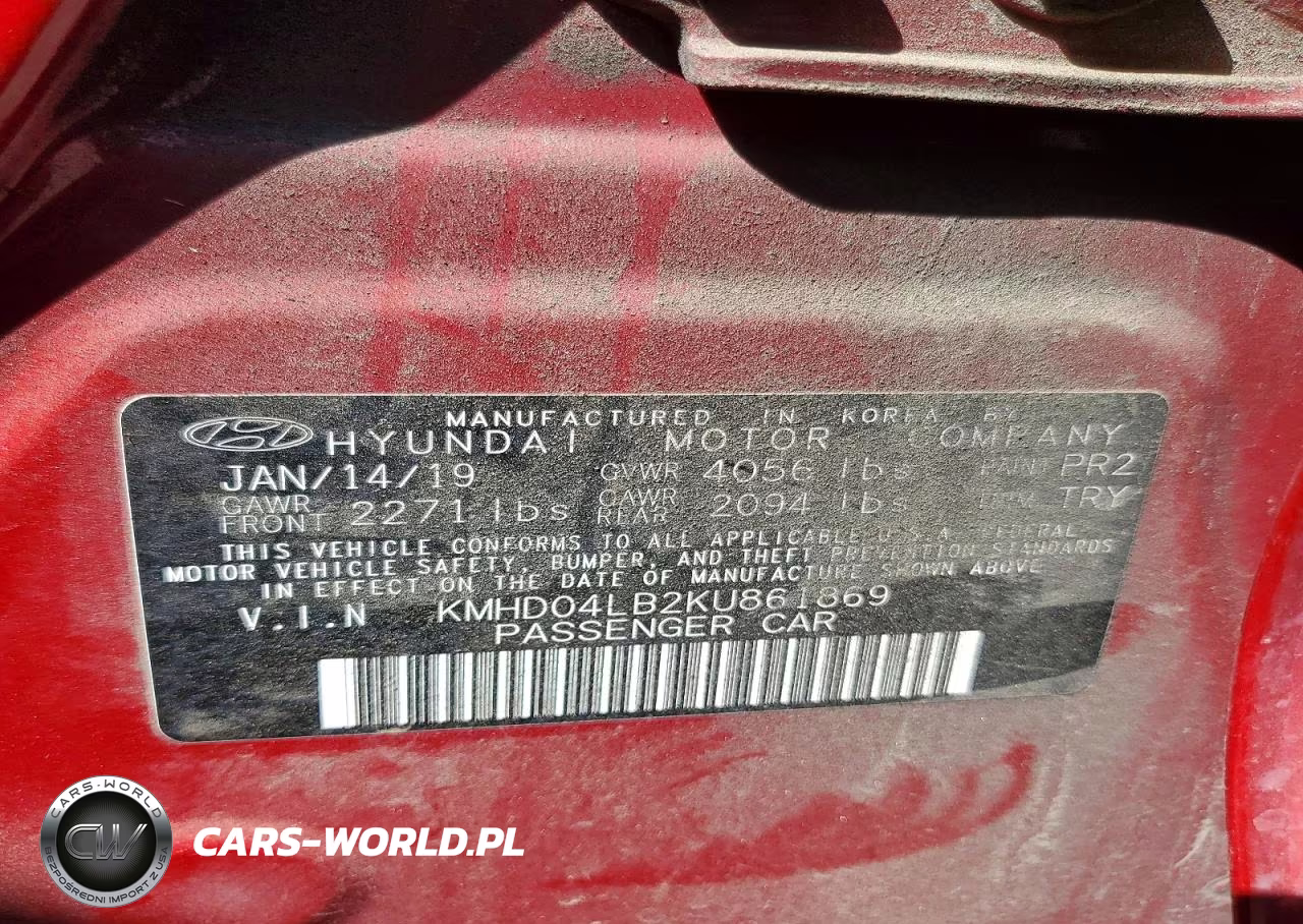 2019 Hyundai Elantra Sport VIN:KMHD04LB2KU861869 - 12