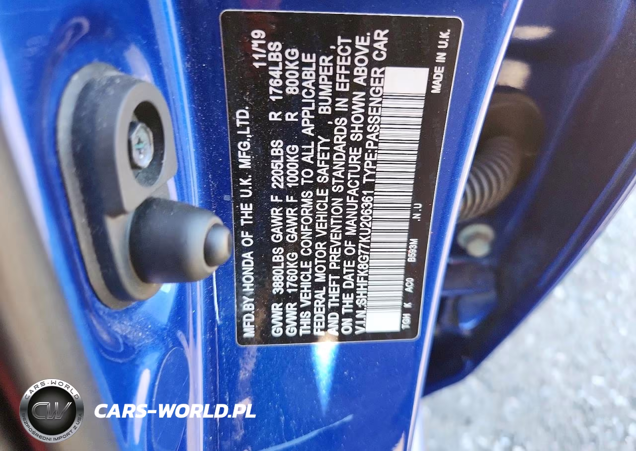 2019 Honda Civic Type-R Touring VIN:SHHFK8G77KU206361 - 12