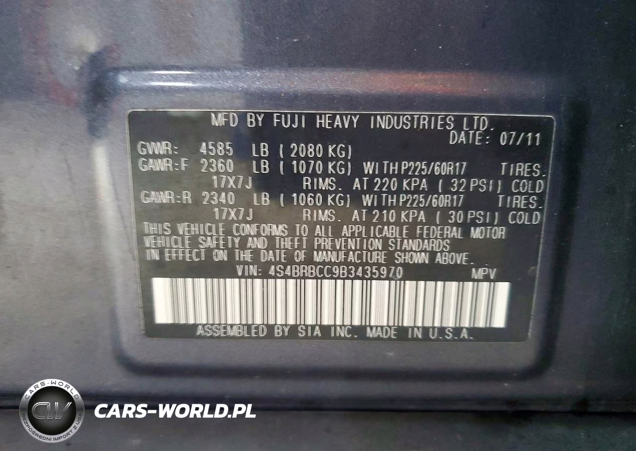 2011 Subaru Outback 2.5I Premium VIN:4S4BRBCC9B3435970 - 14