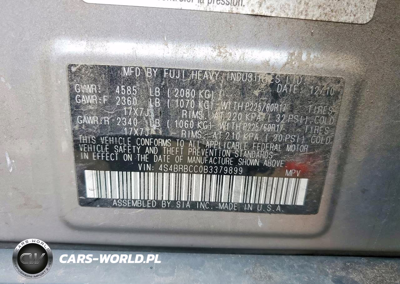 2011 Subaru Outback 2.5I Premium VIN:4S4BRBCC0B3379899 - 13
