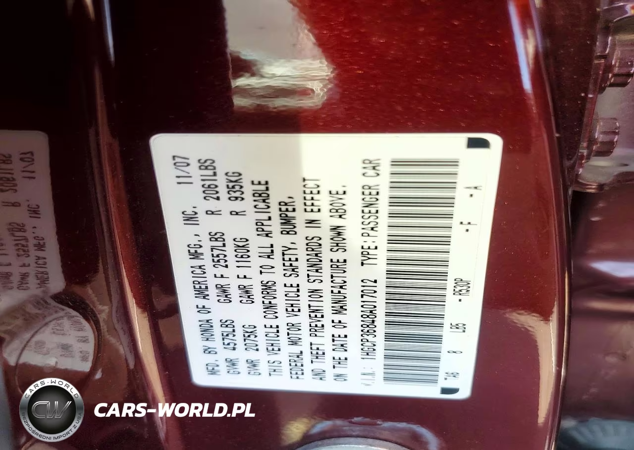2008 Honda Accord Exl VIN:1HGCP36848A017012 - 12