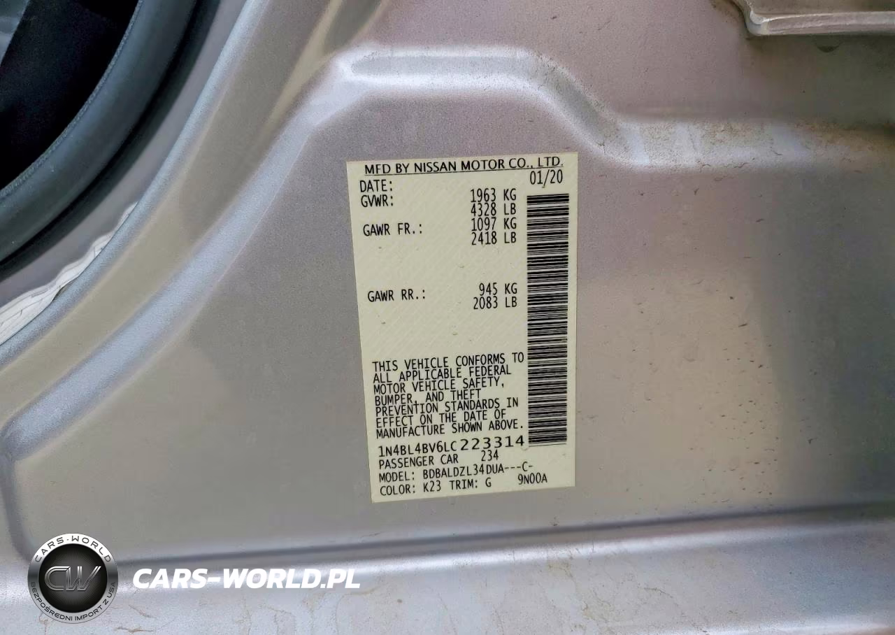 2020 Nissan Altima S VIN:1N4BL4BV6LC223314 - 12