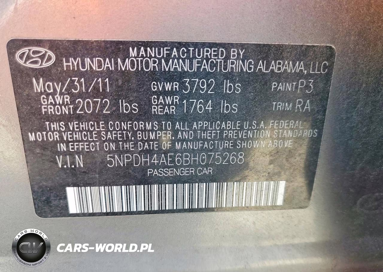 2011 Hyundai Elantra Limited VIN:5NPDH4AE6BH075268 - 12