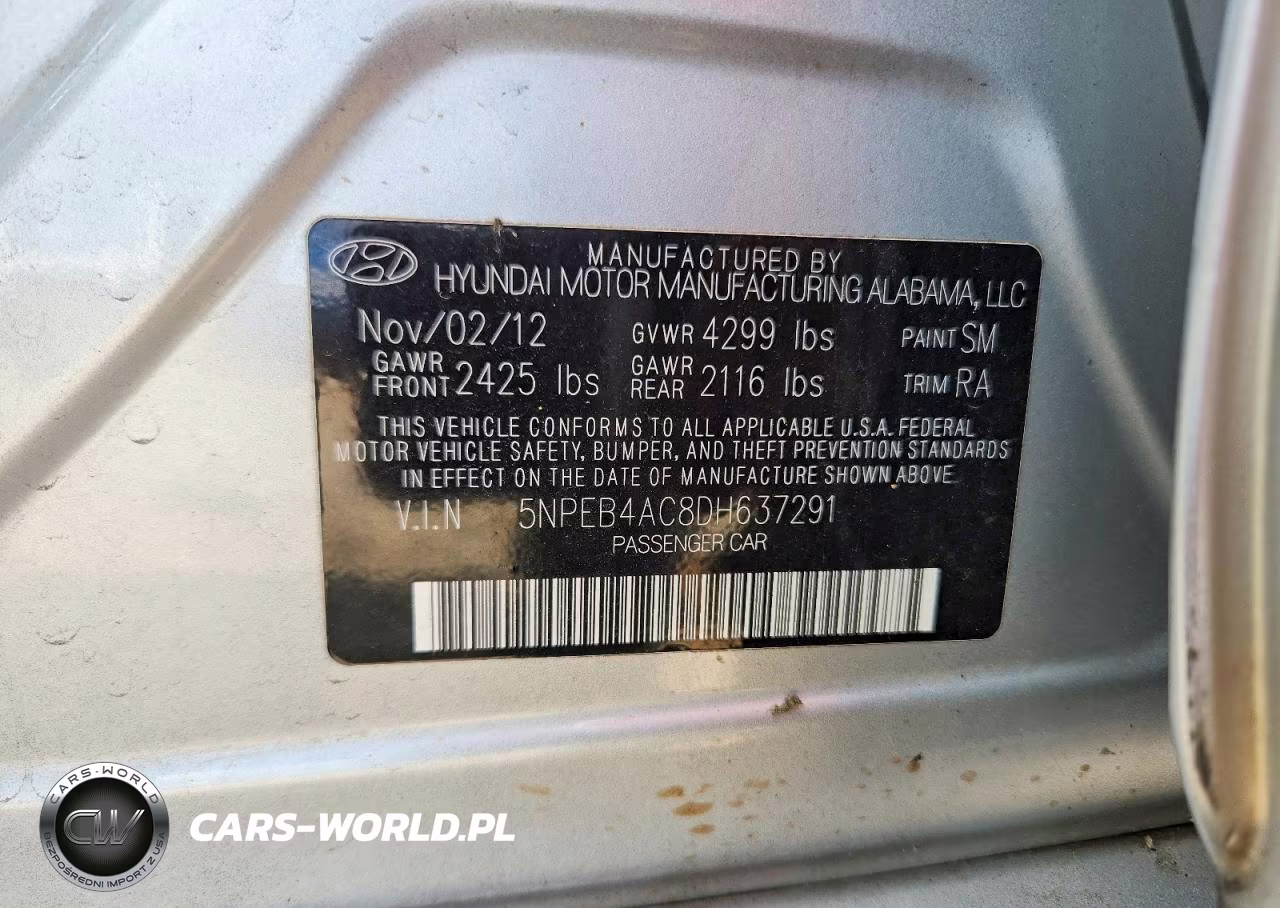 2013 Hyundai Sonata Gls VIN:5NPEB4AC8DH637291 - 12