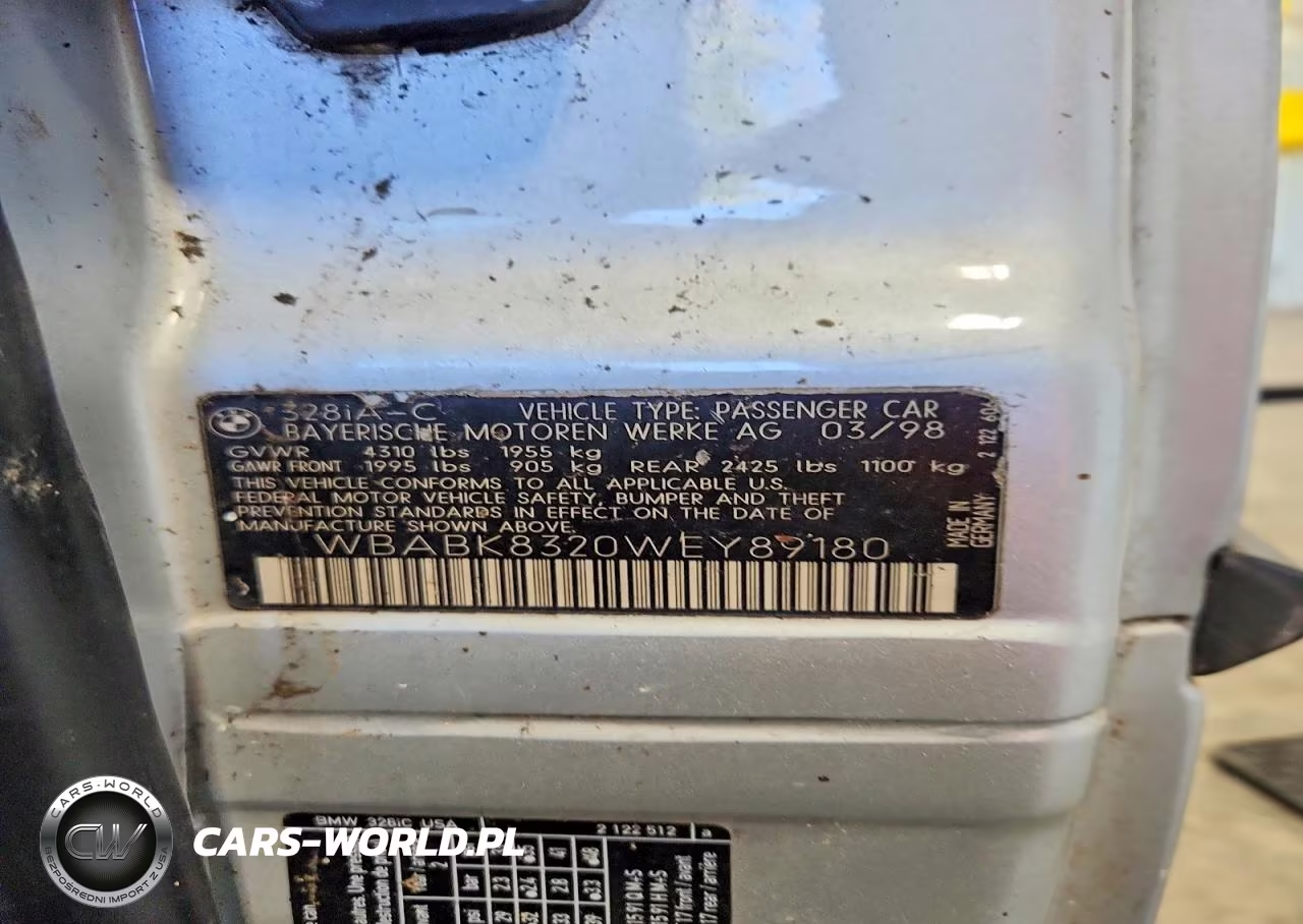 1998 BMW 328 Ic Automatic VIN:WBABK8320WEY89180 - 12