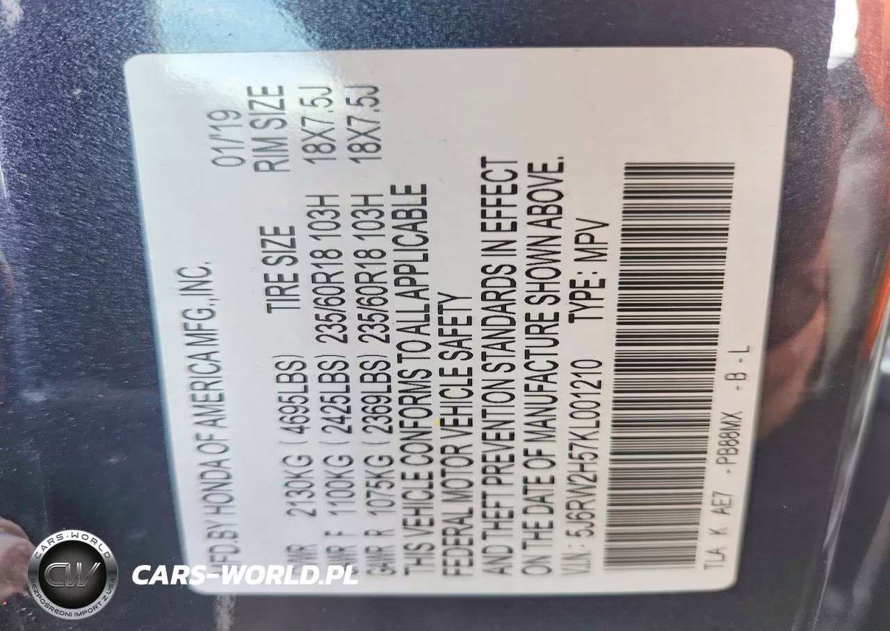 2019 Honda Cr-V Ex VIN:5J6RW2H57KL001210 - 13