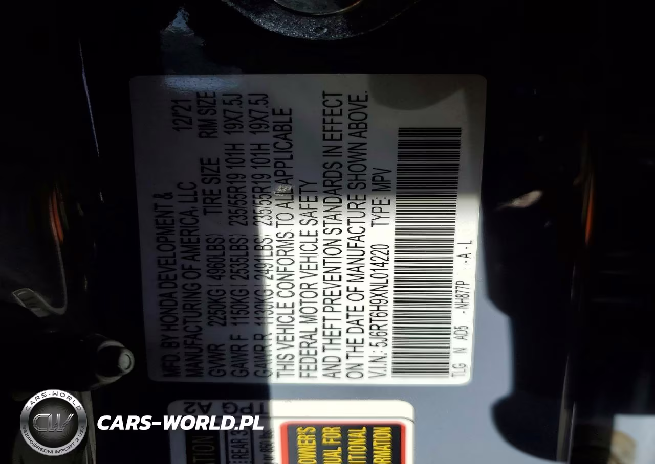 2022 Honda Cr-V Touring VIN:5J6RT6H9XNL014220 - 14