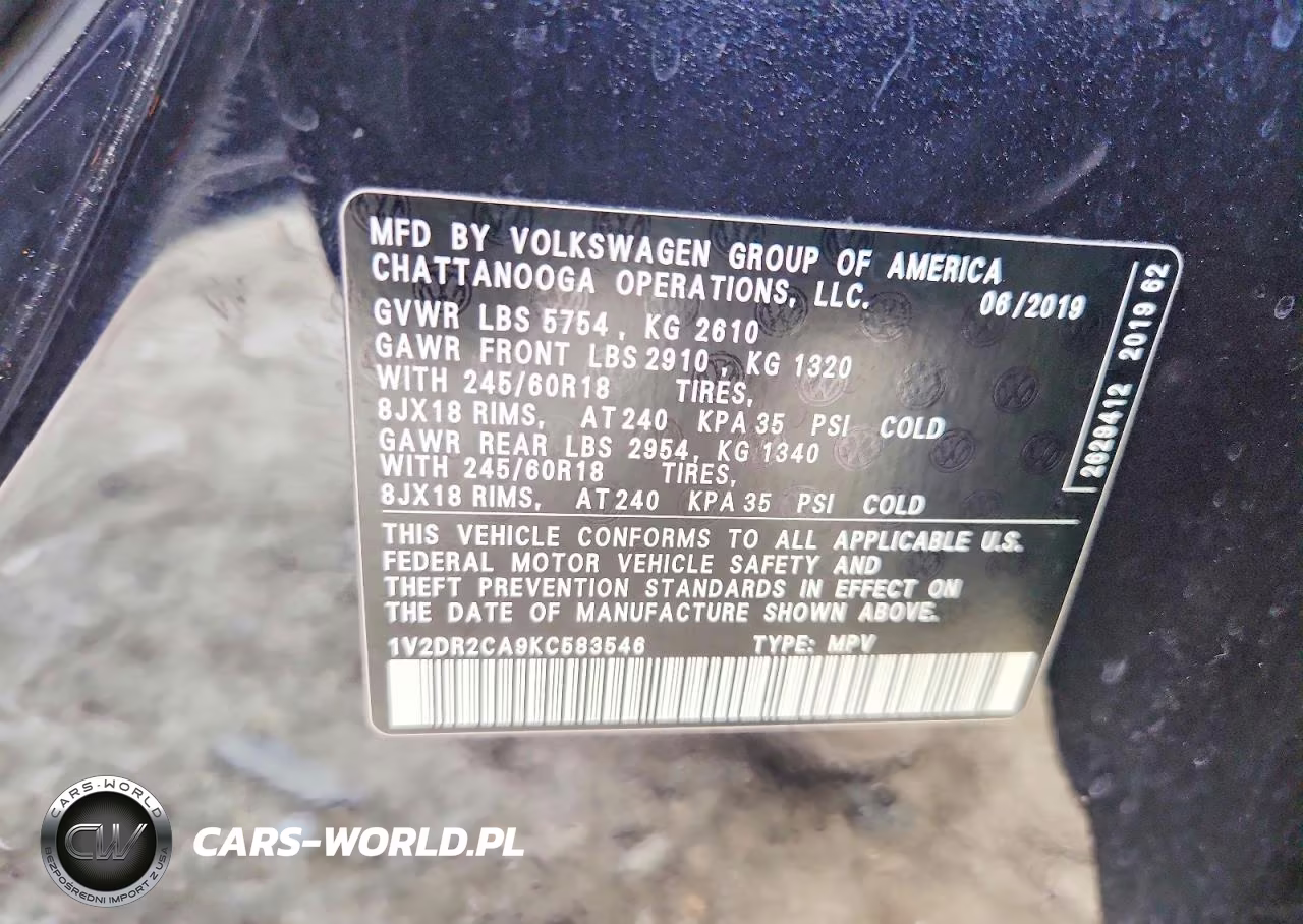 2019 Volkswagen Atlas Se VIN:1V2DR2CA9KC583546 - 13