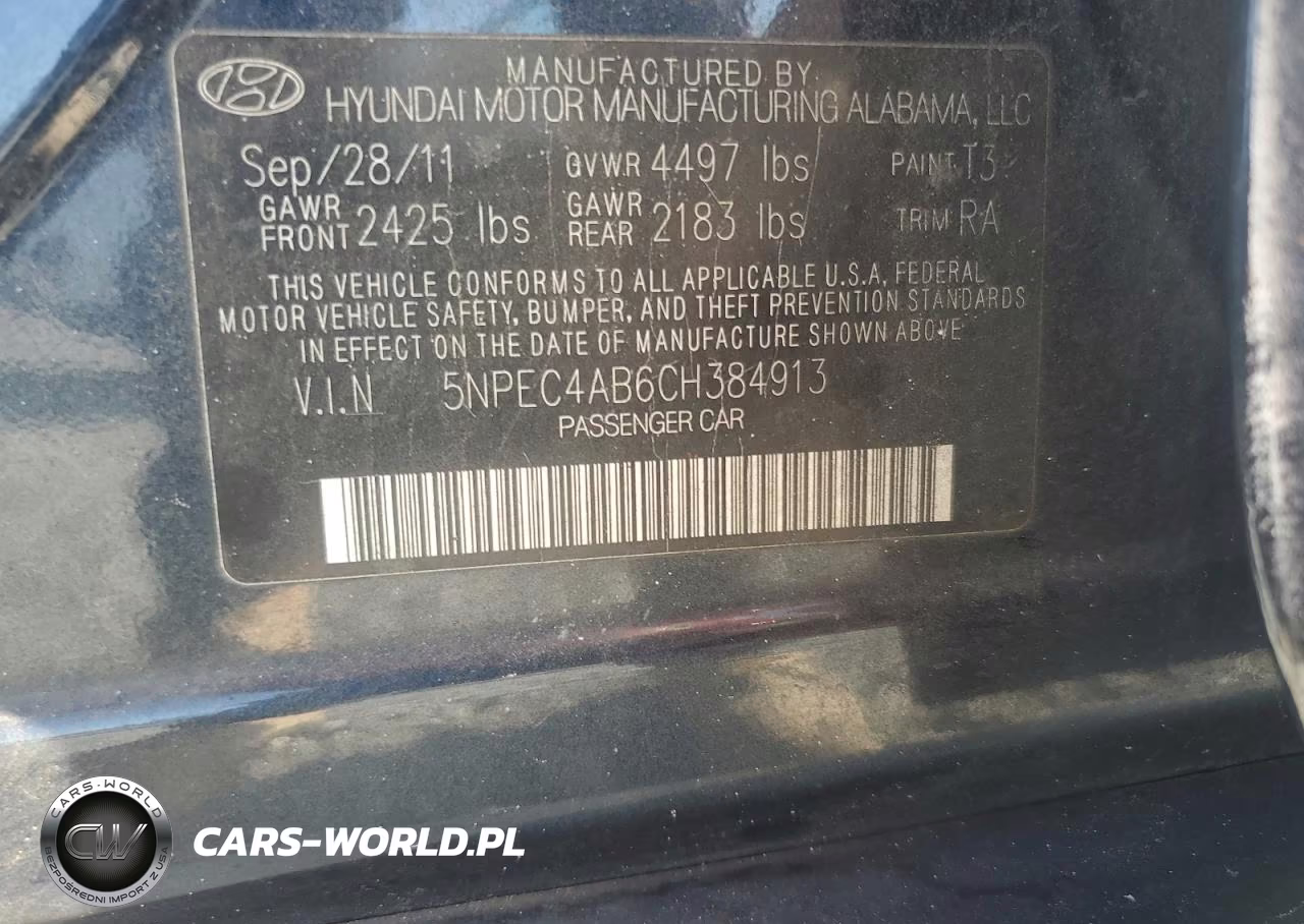 2012 Hyundai Sonata Middle Level VIN:5NPEC4AB6CH384913 - 12