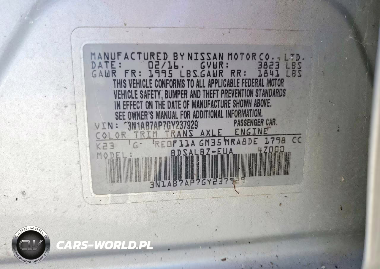2016 Nissan Sentra S VIN:3N1AB7AP7GY237929 - 13