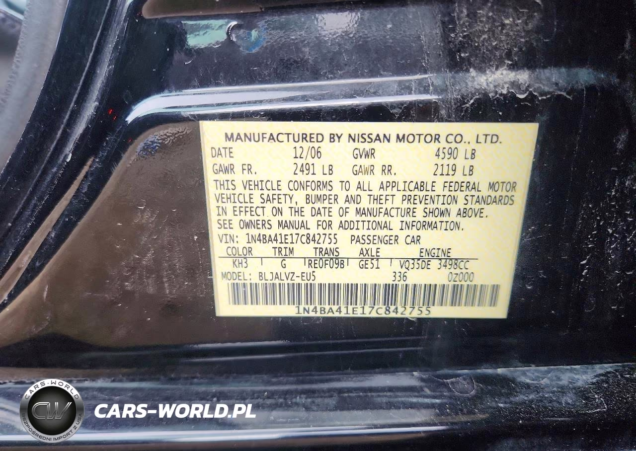 2007 Nissan Maxima 3.5 Se VIN:1N4BA41E17C842755 - 12