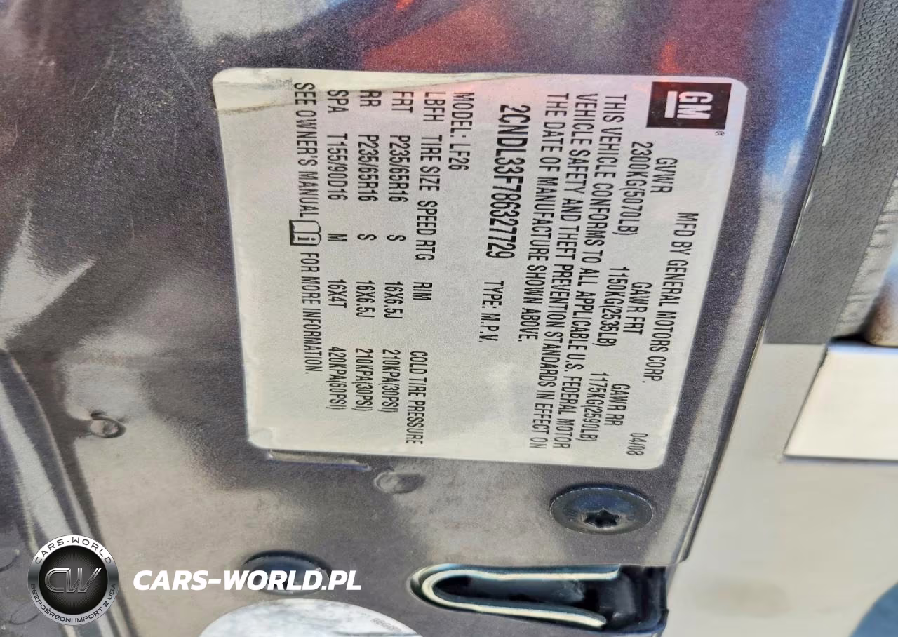 2008 Chevrolet Equinox Lt VIN:2CNDL33F786327729 - 14
