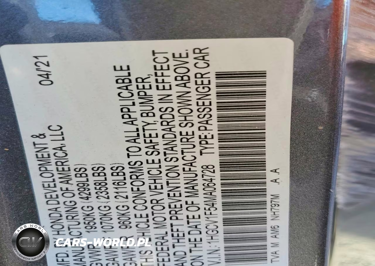 2021 Honda Accord Exl VIN:1HGCV1F54MA064728 - 13