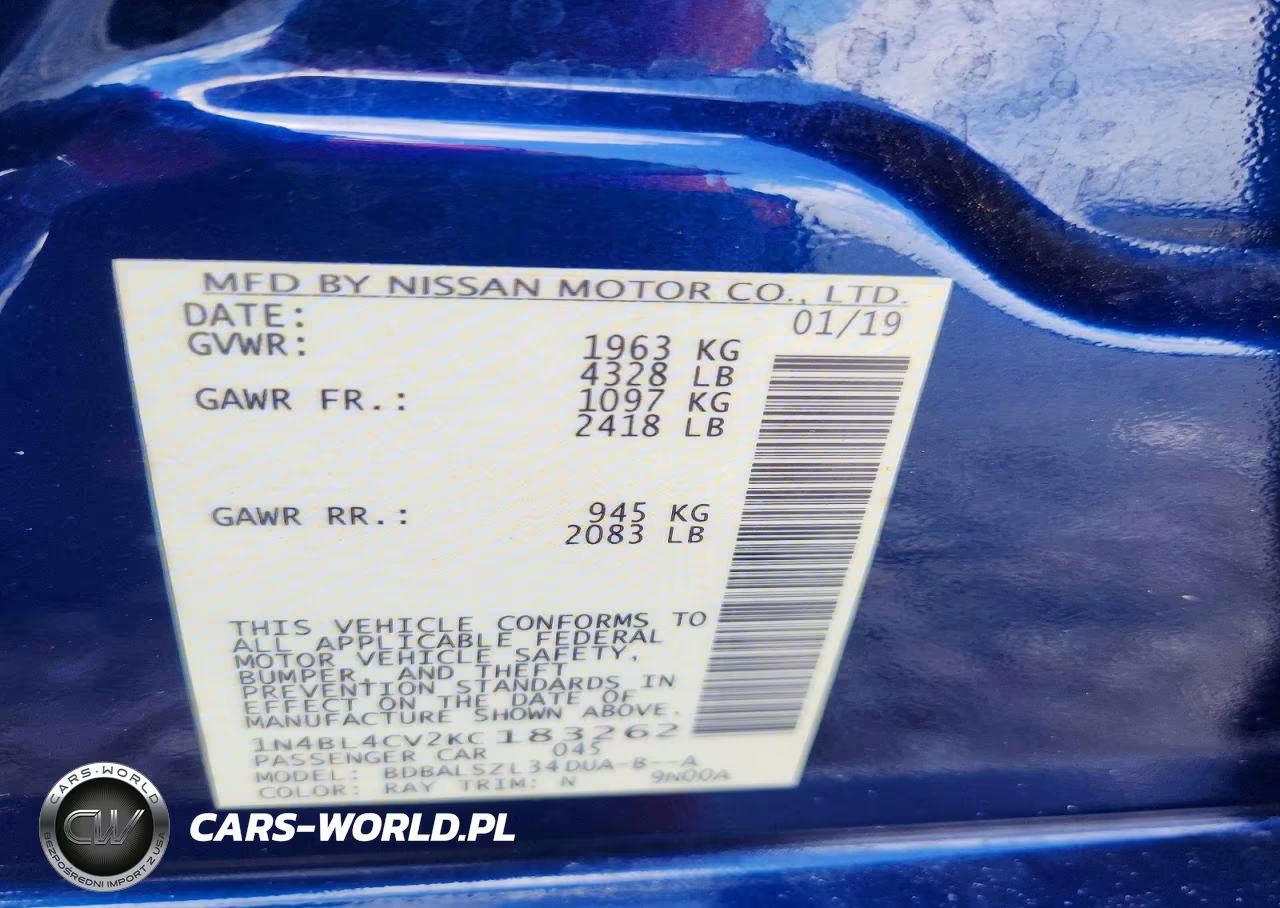 2019 Nissan Altima Sr VIN:1N4BL4CV2KC183262 - 12