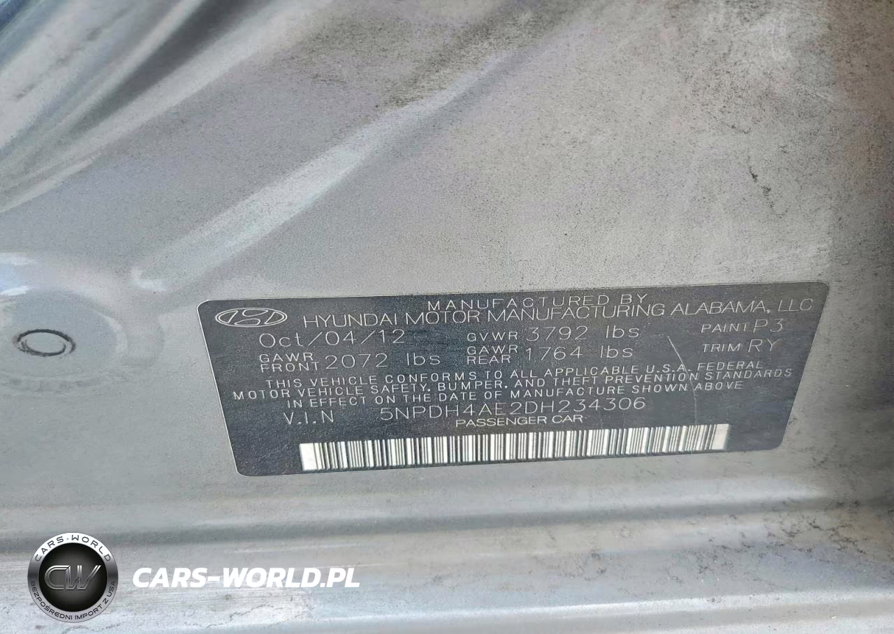 2013 Hyundai Elantra Limited VIN:5NPDH4AE2DH234306 - 12