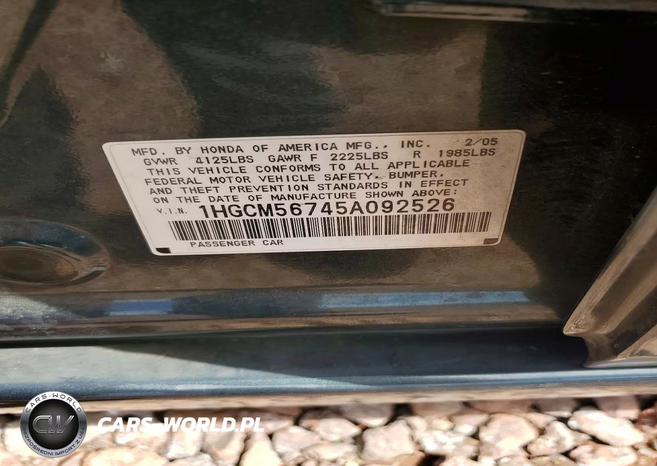 2005 Honda Accord VIN:1HGCM56745A092526 - 12