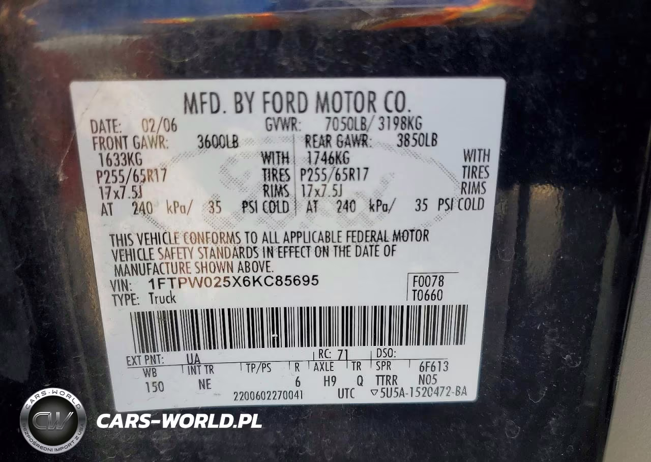 2006 Ford F150 VIN:1FTPW025X6KC85695 - 12