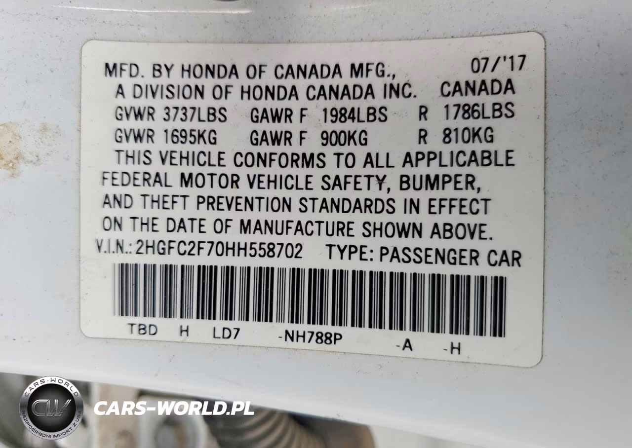 2017 Honda Civic Ex VIN:2HGFC2F70HH558702 - 12