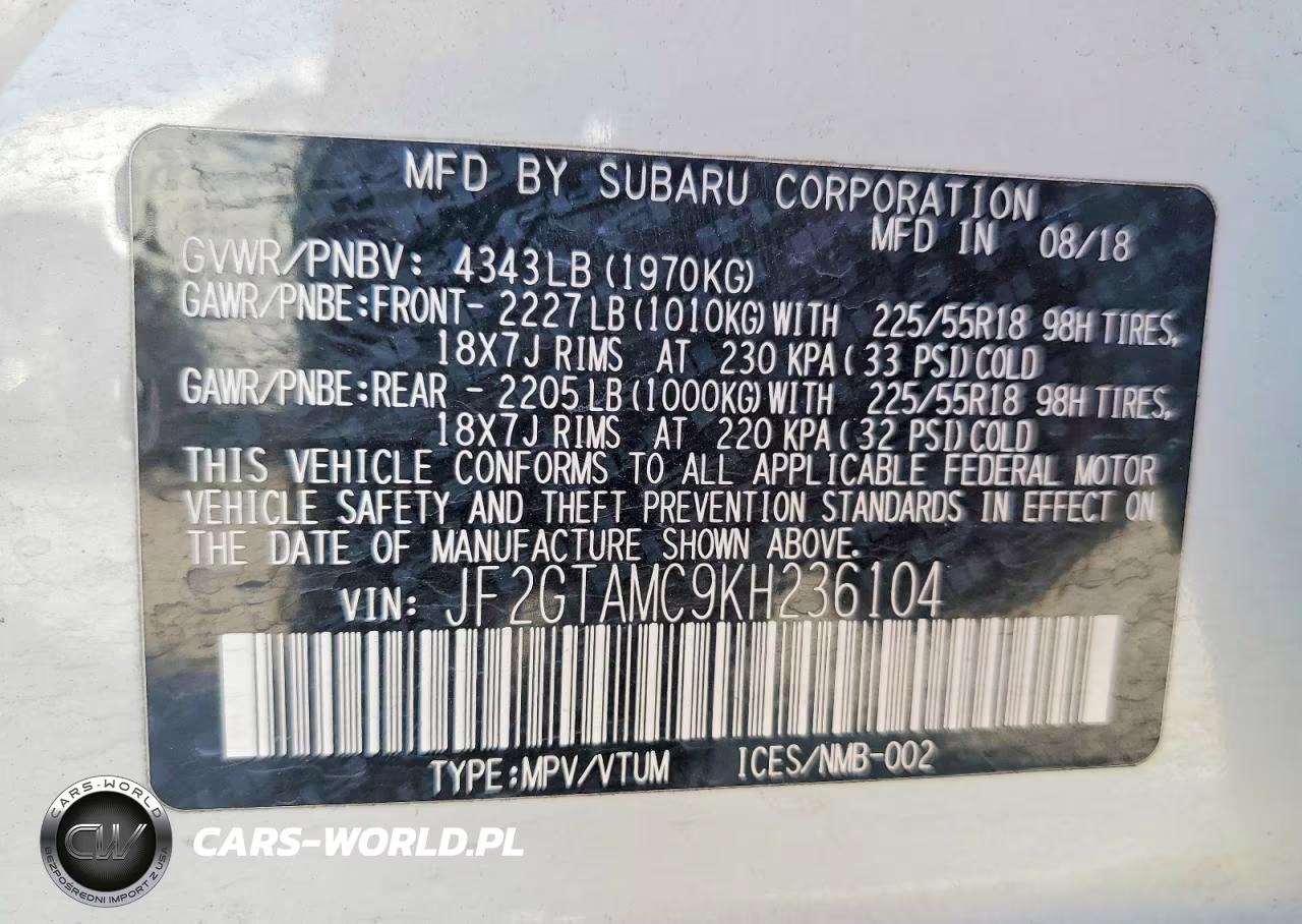 2019 Subaru Crosstrek Limited VIN:JF2GTAMC9KH236104 - 12