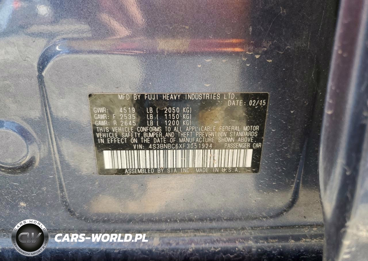 2015 Subaru Legacy 2.5I Premium VIN:4S3BNBC6XF3051924 - 12