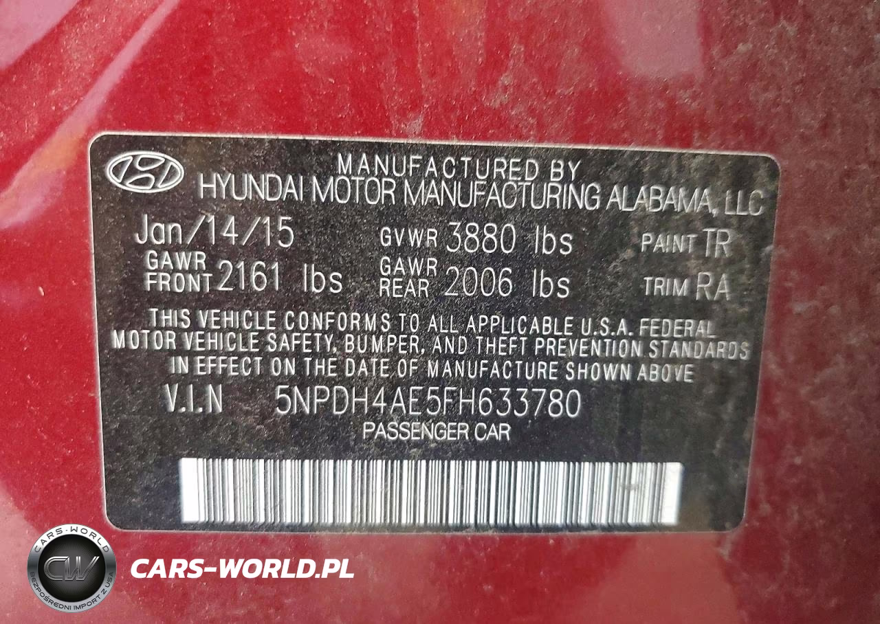 2015 Hyundai Elantra Limited VIN:5NPDH4AE5FH633780 - 12