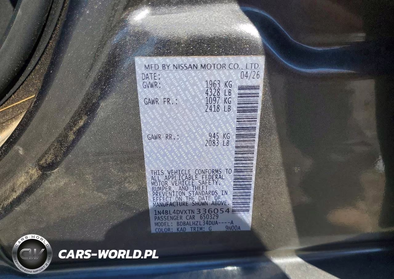 2026 Nissan Altima Sv VIN:1N4BL4DVXTN336054 - 12