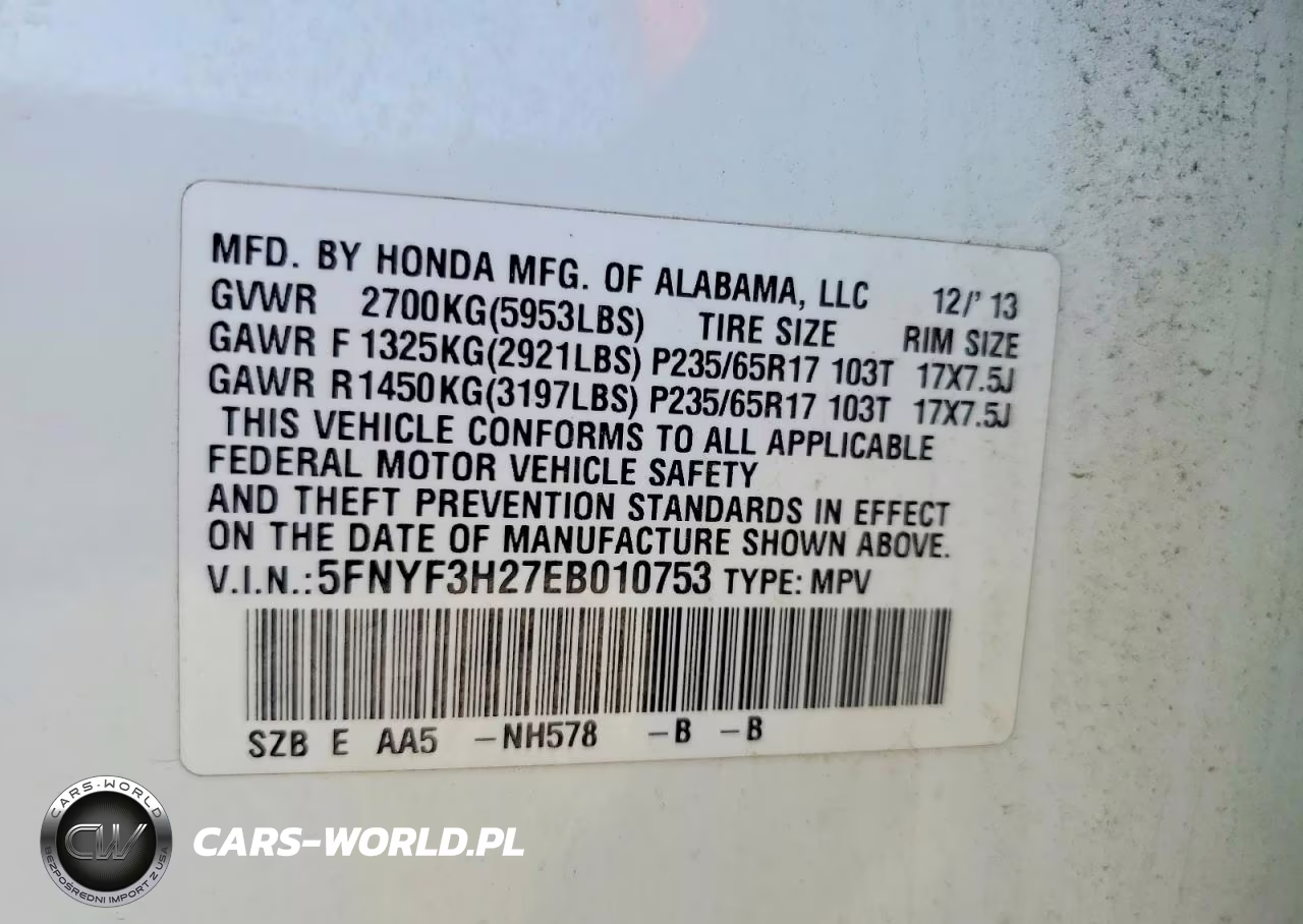 2014 Honda Pilot Lx VIN:5FNYF3H27EB010753 - 13
