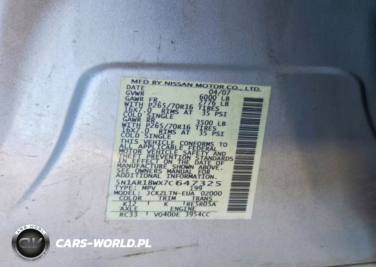 2007 Nissan Pathfinder S VIN:5N1AR18WX7C647325 - 13