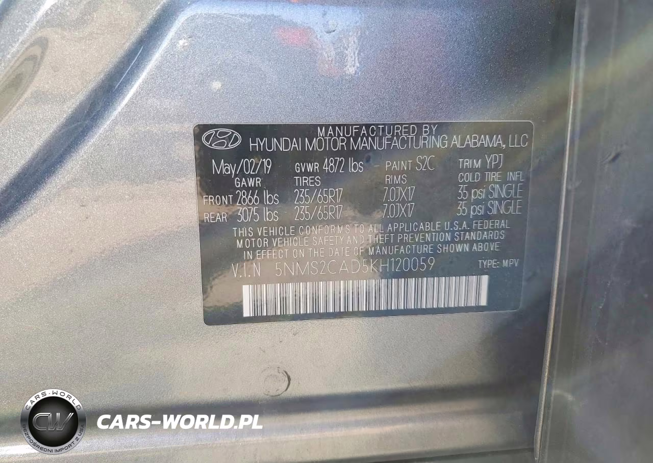 2019 Hyundai Santa Fe Se VIN:5NMS2CAD5KH120059 - 12