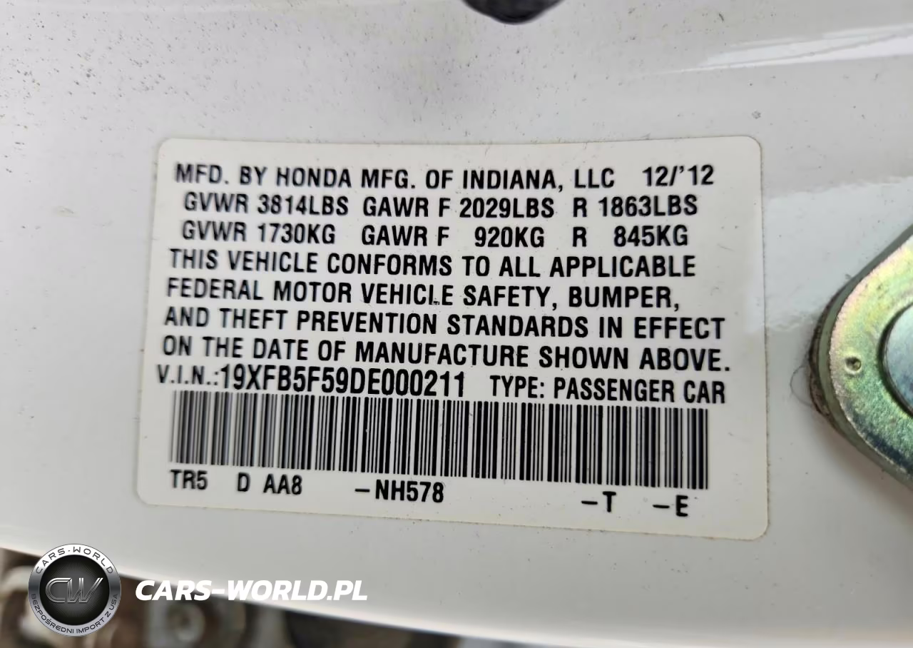 2013 Honda Civic Natural Gas VIN:19XFB5F59DE000211 - 13