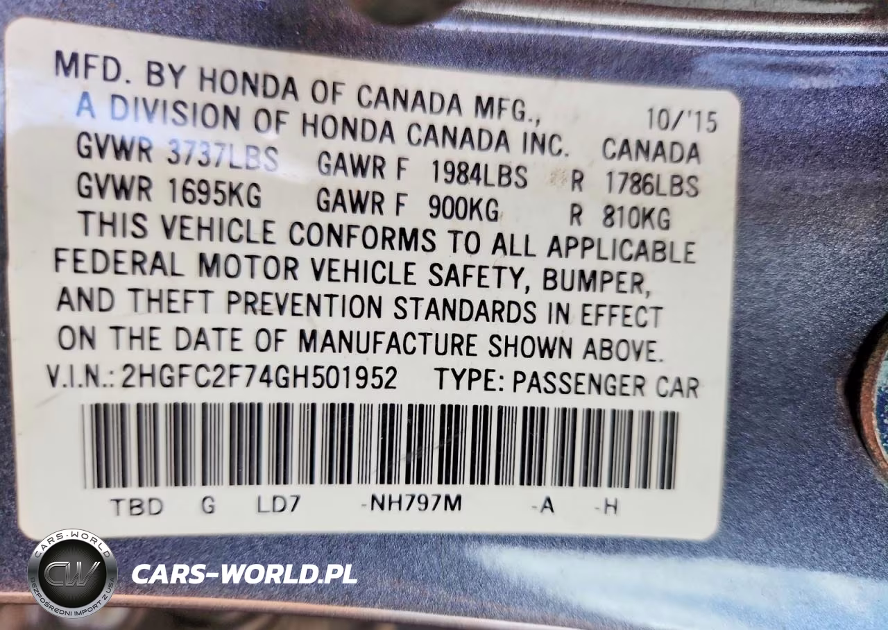 2016 Honda Civic Ex VIN:2HGFC2F74GH501952 - 12