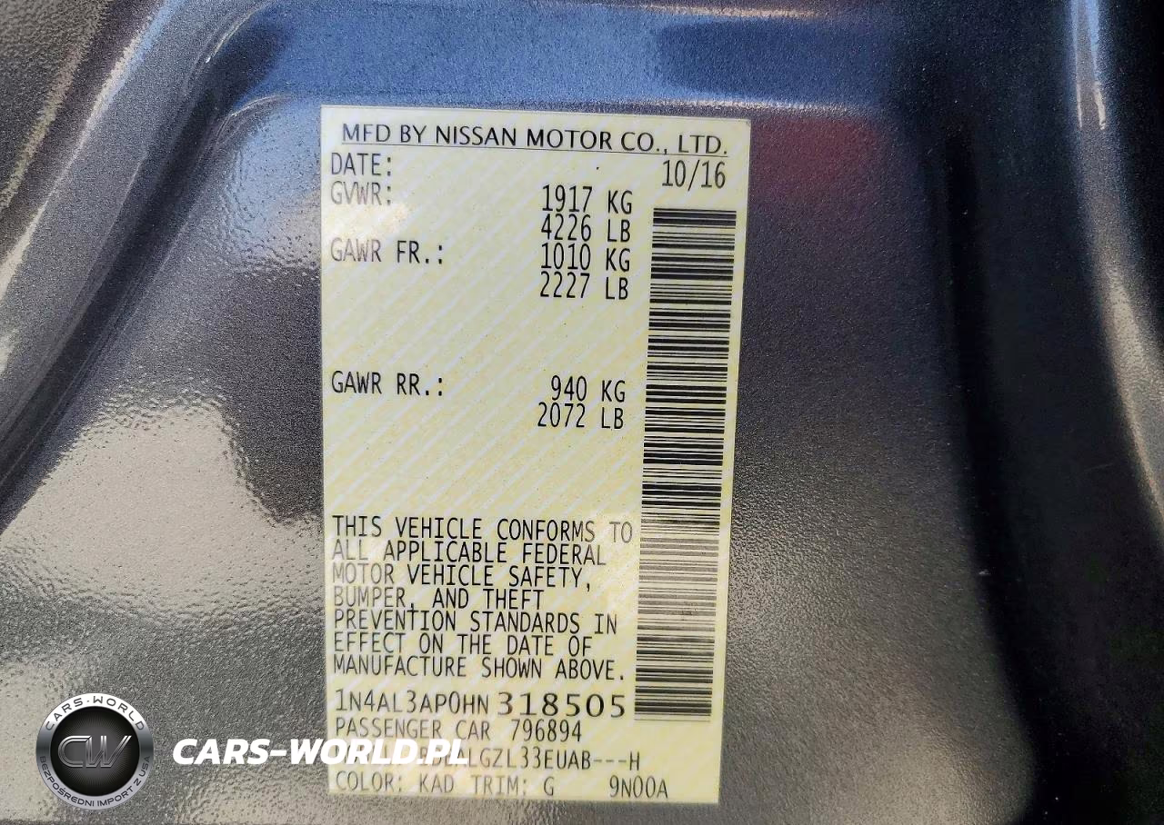 2017 Nissan Altima 2.5 S VIN:1N4AL3AP0HN318505 - 12