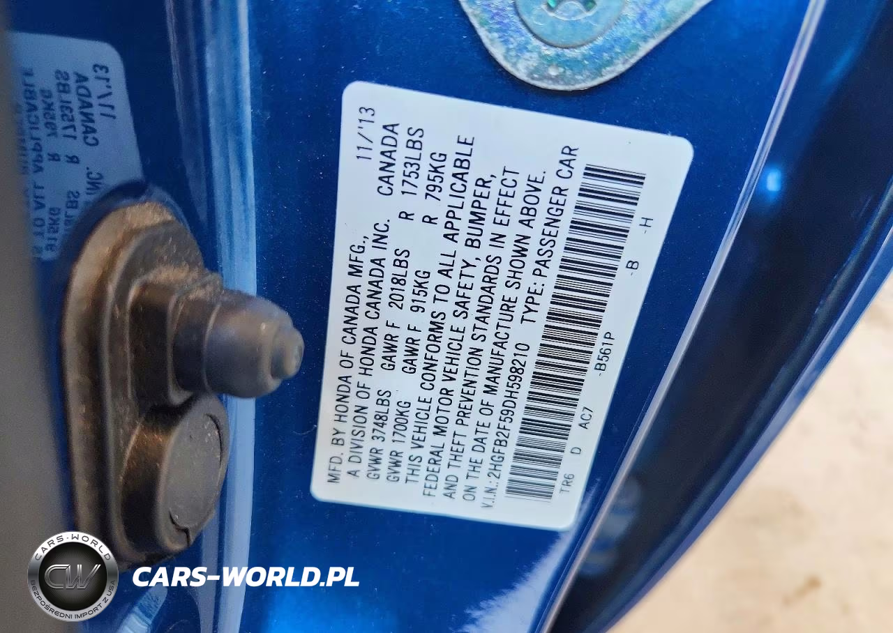 2013 Honda Civic Lx VIN:2HGFB2F59DH598210 - 12