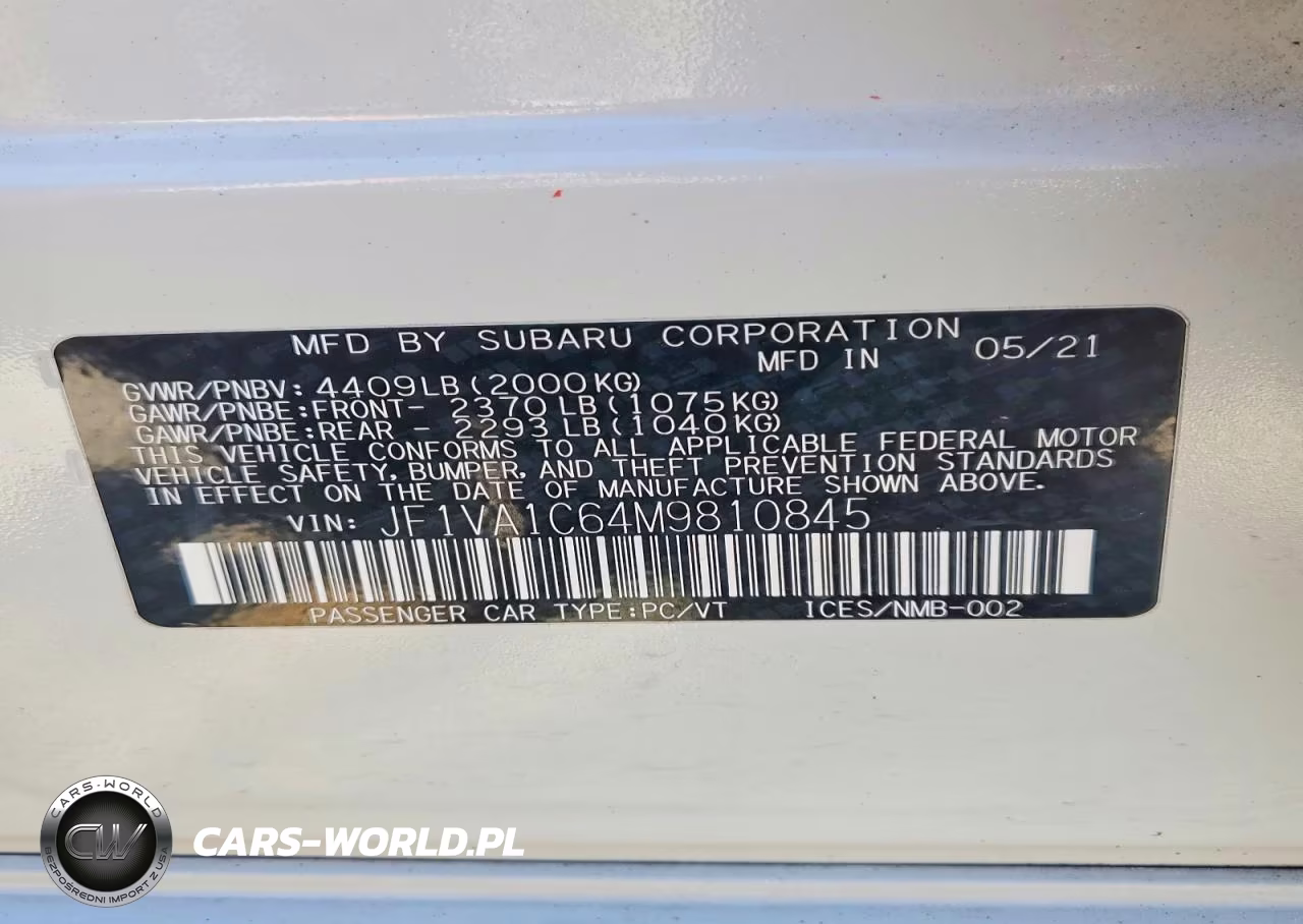 2021 Subaru Wrx Premium VIN:JF1VA1C64M9810845 - 13
