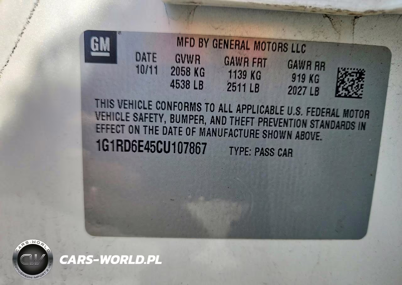 2012 Chevrolet Volt VIN:1G1RD6E45CU107867 - 12
